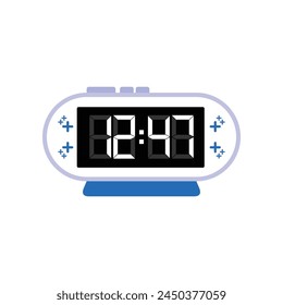 Reloj despertador digital moderno Close Up que muestra 12:47 en punto, Vector plano simple del icono