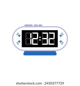 Reloj despertador moderno digital Close Up que muestra 12:32 en punto, Vector plano simple del icono