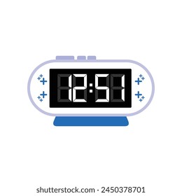 Reloj despertador digital moderno Close Up que muestra 12:51 en punto, Vector plano simple del icono