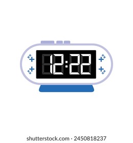 Digital Modern Alarm Clock Close Up Displaying 12:22 O'clock, Simple Flat Icon Vector
