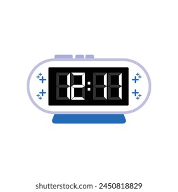 Digital Modern Alarm Clock Close Up Displaying 12:11 O'clock, Simple Flat Icon Vector
