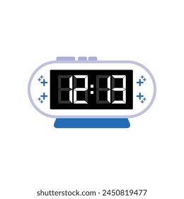 Digital Modern Alarm Clock Close Up Displaying 12:13 O'clock, Simple Flat Icon Vector