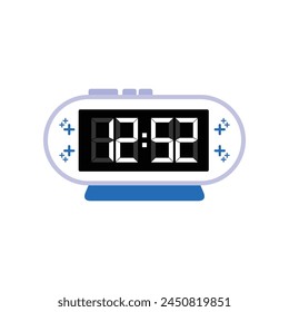Digitaler moderner Wecker Close Up Anzeige 12:52 Uhr, Einfache flache Icon-Vektorgrafik