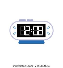 Digital Modern Alarm Clock Close Up Displaying 12:08 O'clock, Simple Flat Icon Vector