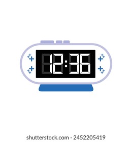 Digital Modern Alarm Clock Close Up Displaying 12:36 O'clock, Simple Flat Icon Vector