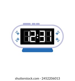 Digital Modern Alarm Clock Close Up Displaying 12:31 O'clock, Simple Flat Icon Vector