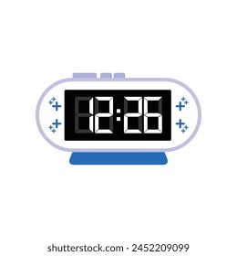 Reloj despertador digital moderno Close Up que muestra 12:26 en punto, Vector plano simple del icono