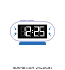 Digital Modern Alarm Clock Close Up Displaying 12:25 O'clock, Simple Flat Icon Vector