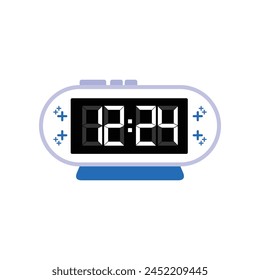 Digital Modern Alarm Clock Close Up Displaying 12:24 O'clock, Simple Flat Icon Vector