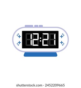 Digital Modern Alarm Clock Close Up Displaying 12:21 O'clock, Simple Flat Icon Vector