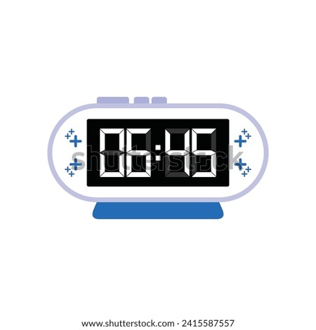Digital Modern Alarm Clock Close Up Displaying 06:45 O'clock, Simple Flat Icon Vector