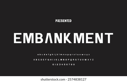Digital modern alphabet font. Creative abstract urban, futuristic, fashion, sport, minimal technology typography.  Simple vector illustration with number