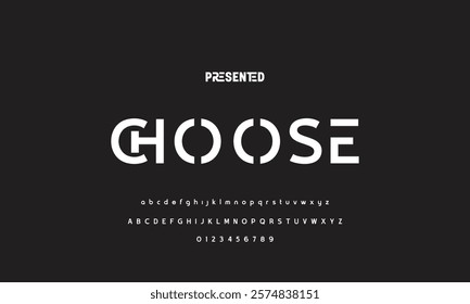 Digital modern alphabet font. Creative abstract urban, futuristic, fashion, sport, minimal technology typography.  Simple vector illustration with number
