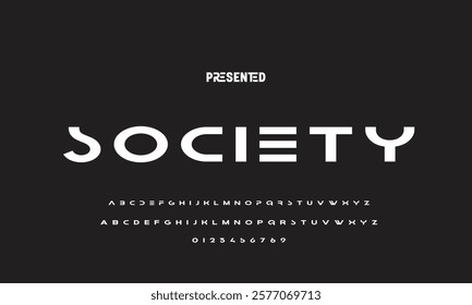 Digital modern alphabet font. Creative abstract urban, futuristic, fashion, sport, minimal technology typography.  Simple vector illustration with number