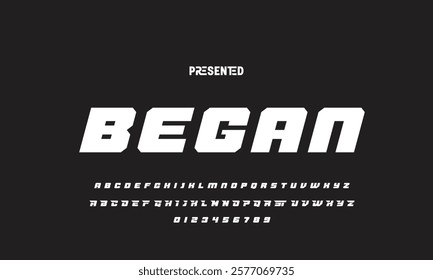 Digital modern alphabet font. Creative abstract urban, futuristic, fashion, sport, minimal technology typography.  Simple vector illustration with number