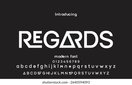 Digital modern alphabet font. Creative abstract urban, futuristic, fashion, sport, minimal technology typography.  Simple vector illustration with number