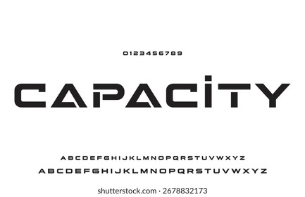 Digital modern alphabet font. Creative abstract urban, futuristic, fashion, sport, minimal technology typography.  Simple vector illustration with number