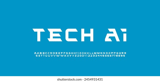 Digital modern alphabet font, typography technology, trendy original letters from A to Z and numbers from 0 to 9, vector illustration 10EPS