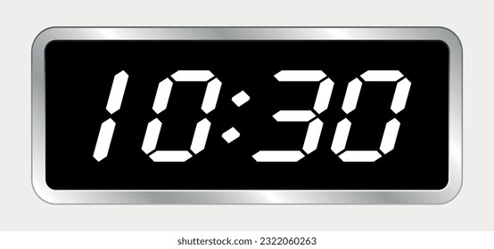 A digital modern clock displaying 10.30 with electronic digits. Vector flat of a clock face.