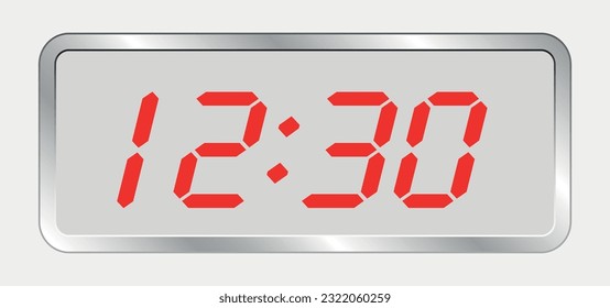 Reloj digital moderno con 12.30 dígitos electrónicos. Vector plano de una cara de reloj.