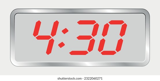 Reloj digital moderno con 4.30 dígitos electrónicos. Vector plano de una cara de reloj.