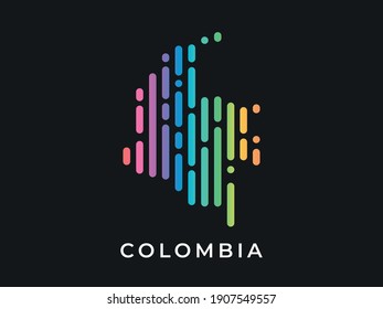 Digital modern colorful rounded lines Colombia map logo vector illustration design