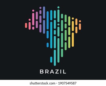 Digital modern colorful rounded lines Brazil map logo vector illustration design