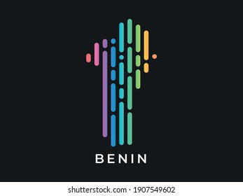 Digital modern colorful rounded lines Benin map logo vector illustration design