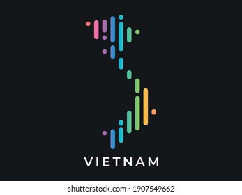 Digital modern colorful rounded lines Vietnam map logo vector illustration design