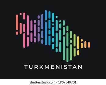 Digitale moderne, farbenfrohe abgerundete Linien Turkmenistan Karte Logo Vektorgrafik Design.
