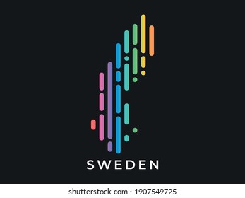 Digital modern colorful rounded lines Sweden map logo vector illustration design.