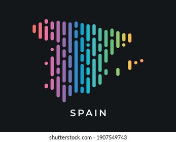 Digital modern colorful rounded lines Spain map logo vector illustration design