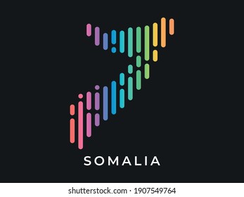 Digital modern colorful rounded lines Somalia map logo vector illustration design.