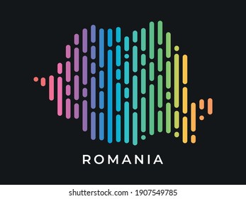 Digital modern colorful rounded lines Romania map logo vector illustration design