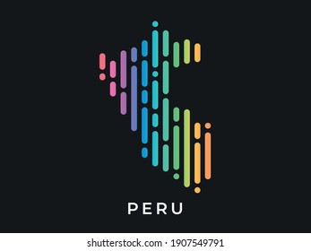 
Digital modern colorful rounded lines Peru map logo vector illustration design