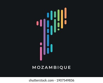 Digital modern colorful rounded lines Mozambique map logo vector illustration design