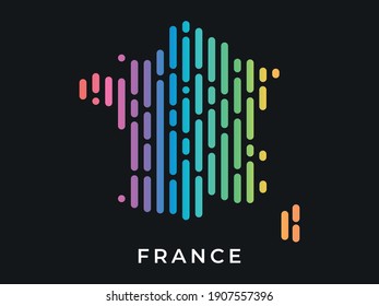 Digital modern colorful rounded lines France map logo vector illustration design