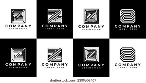 Digital modern line letter Z logo design set. Technology initial Z logo branding.
