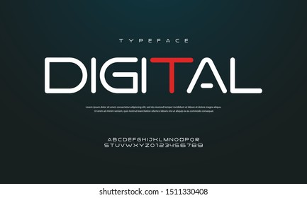 "digital" Modern rounded font, the concept of technical, sports, future font. Vector illustration.