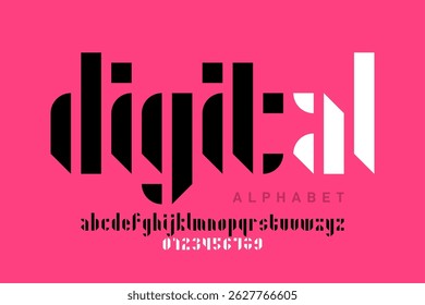 Digital. Modern style font, alphabet letters and numbers vector illustration