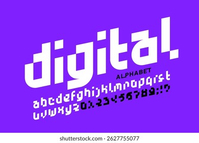Digital. Modern style pixel  font, alphabet letters and numbers vector illustration