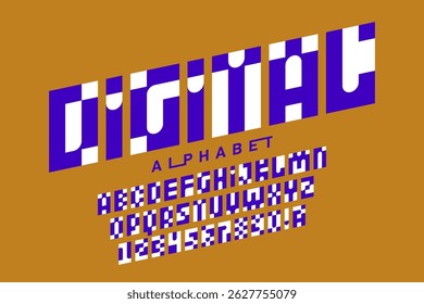 Digital. Modern style pixel  font, alphabet letters and numbers vector illustration