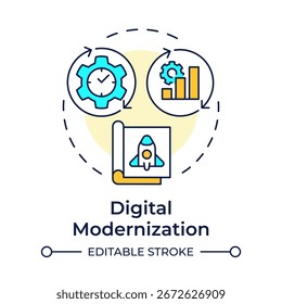 Digital modernization multi color concept icon. Efficiency growth, productivity. Round shape line illustration. Abstract idea. Graphic design. Easy to use in infographic, presentation
