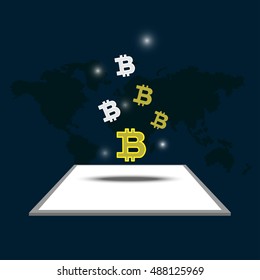 Digital money and bitcoin concept