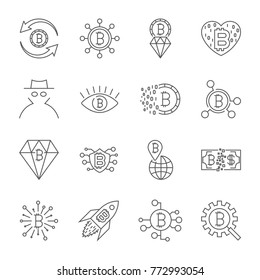 Digital money, bitcoin vector line icons, minimal pictogram design, editable stroke for any resolution