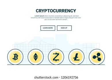 Digital money cryptocurrency with blockchain concept. design for theme landing page website. Thine Line art.