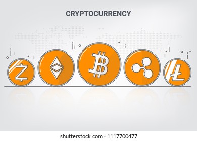 Digital money cryptocurrency blockchain network technology. bitcoin tranfer concept.  thin line art style.