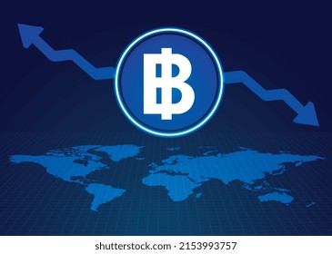 Digital Money Currency Baht. Digital Thai Baht in world finance system. Digital Money Currency Vector Illustration