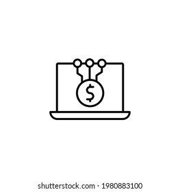 Dinero digital, moneda digital, simple, línea delgada, ilustración vectorial