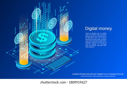 Ilustración del concepto de vector isométrico plano de dinero digital 3d